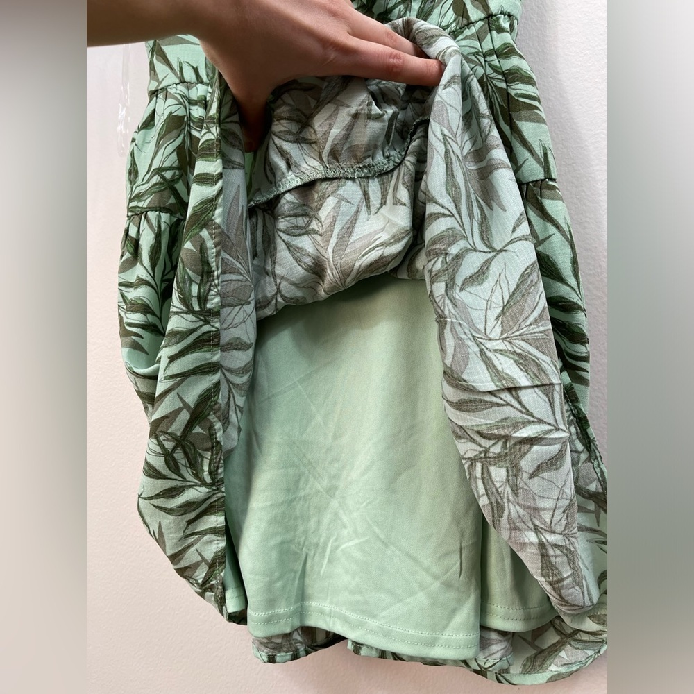Leaf Print Green Kids Midi Mini Dress SunDress by Trixxi Size M - Picture 6 of 13